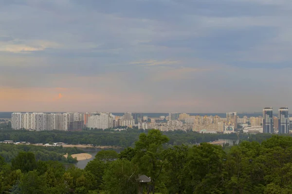 Vista Superior Kiev Desde Parque Peremogy Hora Puesta Del Sol — Foto de Stock
