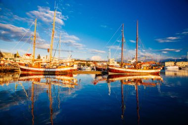 Husavik, İzlanda - 17 Ağustos 2017: Histor'un güzel görünümü