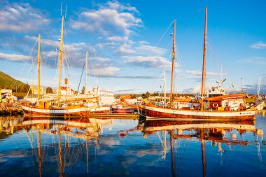 Husavik, İzlanda - 17 Ağustos 2017: Histor'un güzel görünümü