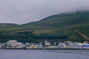 Husavik, İzlanda - 17 Ağustos 2017: Histor'un güzel görünümü