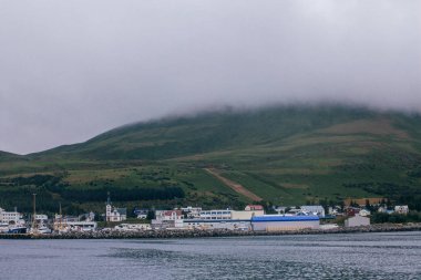 Husavik, İzlanda - 17 Ağustos 2017: Histor'un güzel görünümü