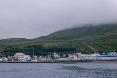 Husavik, İzlanda - 17 Ağustos 2017: Histor'un güzel görünümü