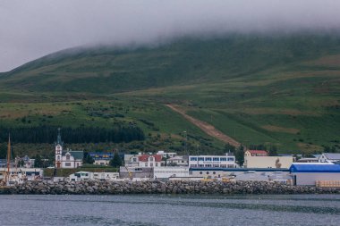 Husavik, İzlanda - 17 Ağustos 2017: Histor'un güzel görünümü