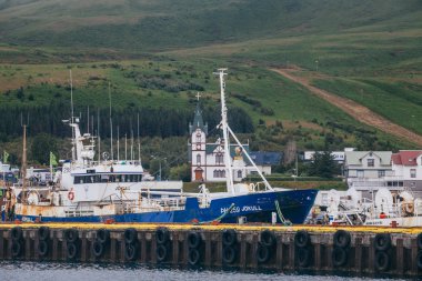 Husavik, İzlanda - 17 Ağustos 2017: Histor'un güzel görünümü