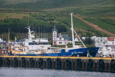 Husavik, İzlanda - 17 Ağustos 2017: Histor'un güzel görünümü