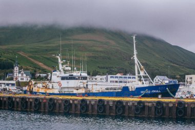 Husavik, İzlanda - 17 Ağustos 2017: Histor'un güzel görünümü
