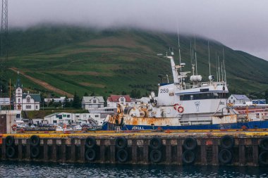 Husavik, İzlanda - 17 Ağustos 2017: Histor'un güzel görünümü