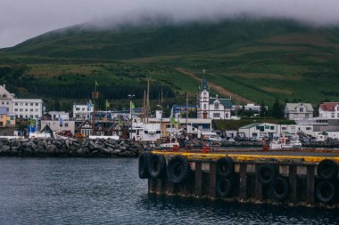 Husavik, İzlanda - 17 Ağustos 2017: Histor'un güzel görünümü