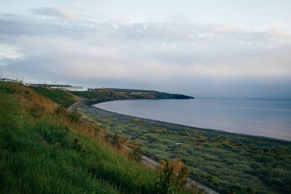 Husavik seaside , ocean in rainy weather, morning fog — Stock Photo, Image