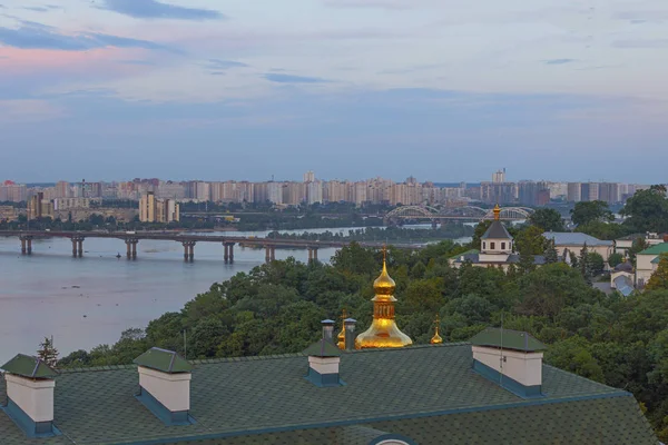 Top View Kiev Kievo Pecherska Lavra Dnipro River Sunset Time — Stock Photo, Image
