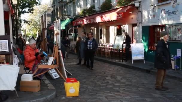 Paryż Francja Października 2016 Paryska Dzielnica Montmartre Przyciągnęła Niegdyś Znanych — Wideo stockowe