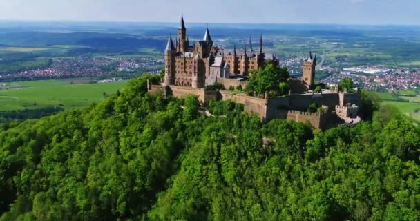 Luftaufnahme Der Berühmten Burg Hohenzollern Deutschland Mit Drohne Aufgenommen — Stockvideo