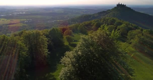 Вид Воздуха Знаменитый Замок Гогенцоллерн Германия Помощью Дрона — стоковое видео