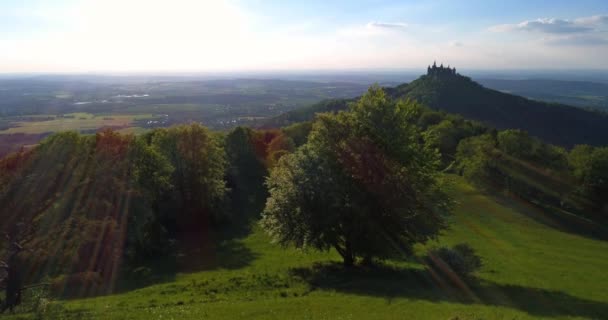 Widok Lotu Ptaka Słynny Zamek Hohenzollern Niemcy Przyjmowany Dronem — Wideo stockowe