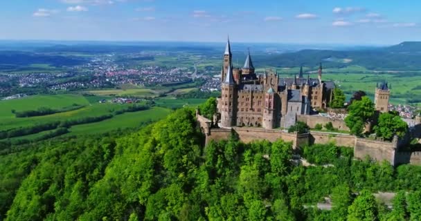 Luftaufnahme Der Berühmten Burg Hohenzollern Deutschland Video Mit Drohne Aufgenommen — Stockvideo