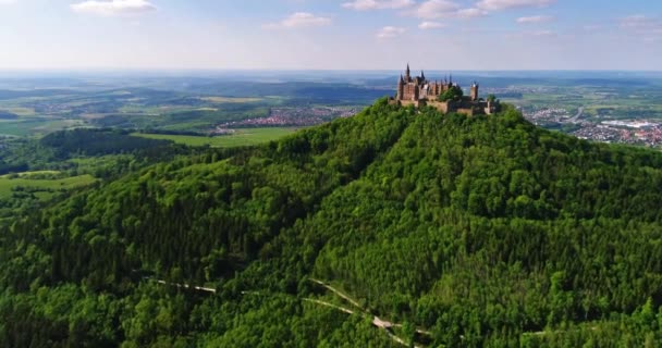 Luftaufnahme Der Berühmten Burg Hohenzollern Deutschland Video Mit Drohne Aufgenommen — Stockvideo