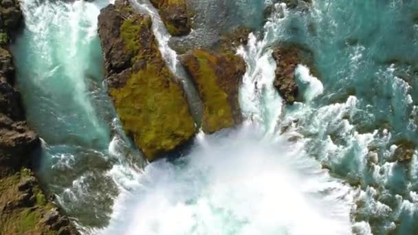 Zlanda Manzarası Godafoss Şelalesinin Manzarası Yla Çekildi Ünlü Turistik Yerlerdendir — Stok video