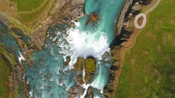 Islandia Paisaje Vista Panorámica Cascada Godafoss Tomado Con Dron Una — Vídeos de Stock