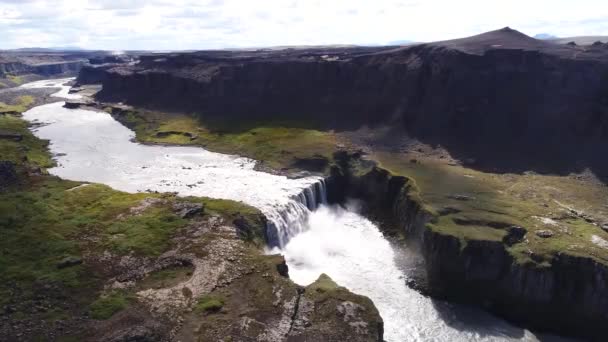 Gullfoss Waterval Rivier Ijslandse Landschappen Genomen Met Drone — Stockvideo