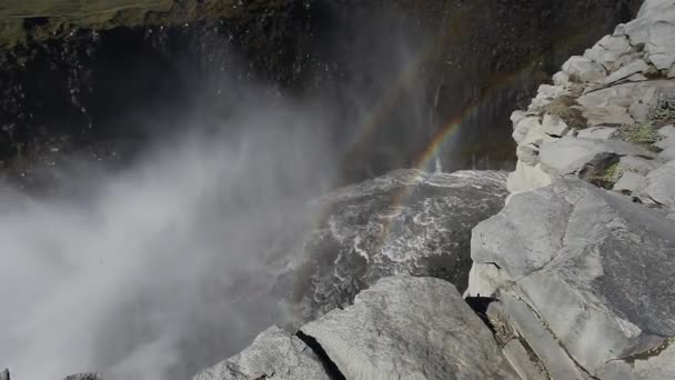 Gullfoss Słynny Wodospad Icelandyjski Część Złotego Kręgu Sezon Letni Słoneczny — Wideo stockowe