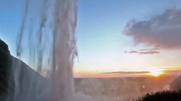 Seljalandfoss Vodopád Létě Západ Slunce Island — Stock video