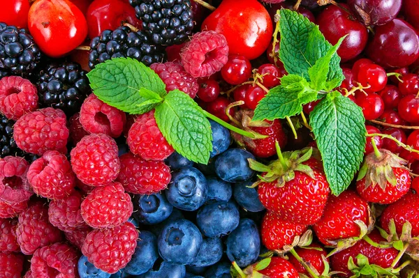 Fresh Summer Berries Assortment Mixed Background — Stock Photo, Image