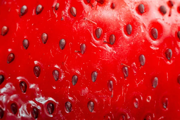 Brilhante Vermelho Suculento Morango Closeup Fundo — Fotografia de Stock