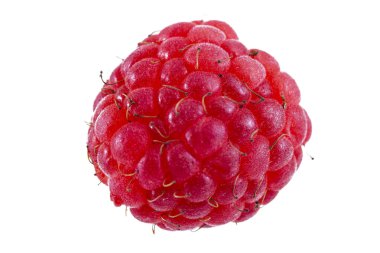 Beyaz arkaplanda izole edilmiş parlak olgun ahududu.