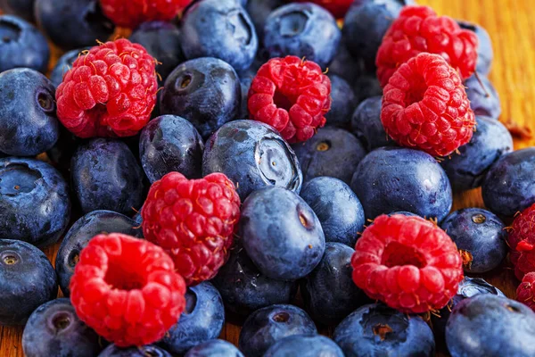 Frescas Bayas Mixtas Verano Arándanos Frambuesas Moras —  Fotos de Stock