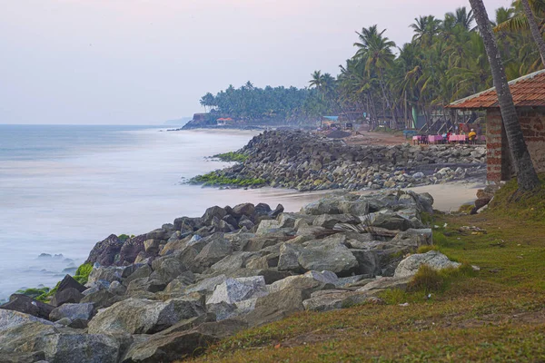 Όμορφη Θάλασσα Και Φοίνικες Γύρω Από Varkala Παραλία Κεράλα Ινδία — Φωτογραφία Αρχείου