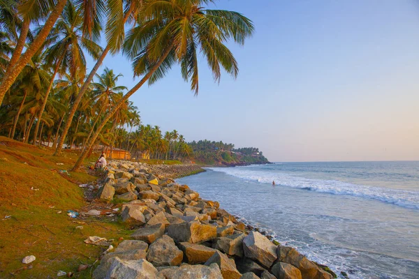 印度喀拉拉拉邦瓦尔卡拉海滩周围美丽的大海和棕榈树 — 图库照片