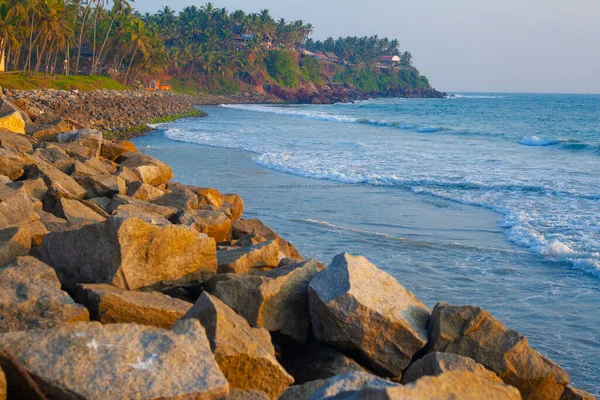 Hermoso Mar Palmeras Alrededor Playa Varkala Kerala India —  Fotos de Stock