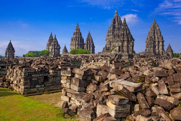 Świątynia Prambanan Wczesnym Rankiem Indonezja — Zdjęcie stockowe