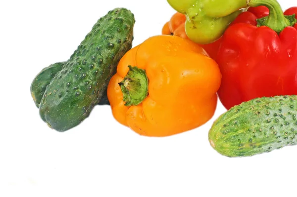 Verduras Frescas Brillantes Pimentones Tomate Pepinos —  Fotos de Stock