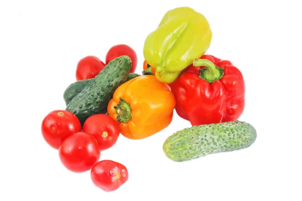 Verduras Frescas Brillantes Pimentones Tomate Pepinos —  Fotos de Stock