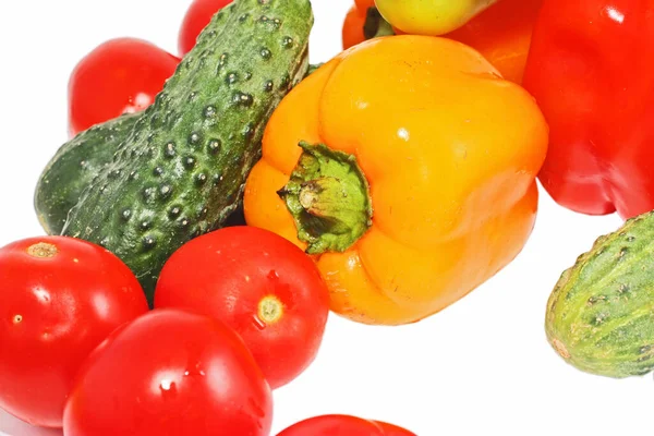 Verduras Frescas Brillantes Pimentones Tomate Pepinos —  Fotos de Stock