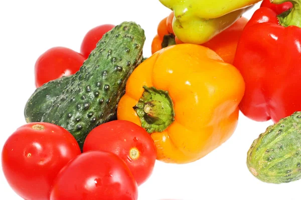 Verduras Frescas Brillantes Pimentones Tomate Pepinos —  Fotos de Stock