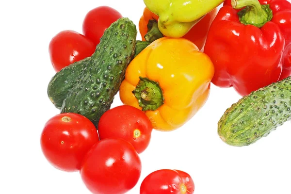 Verduras Frescas Brillantes Pimentones Tomate Pepinos —  Fotos de Stock