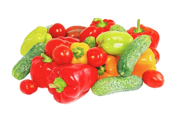 Frisches Helles Gemüse Paprikas Tomaten Und Gurken — Stockfoto
