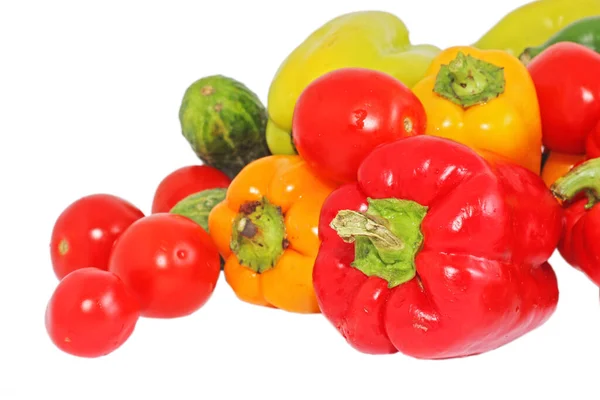 Verduras Frescas Brillantes Pimentones Tomate Pepinos —  Fotos de Stock