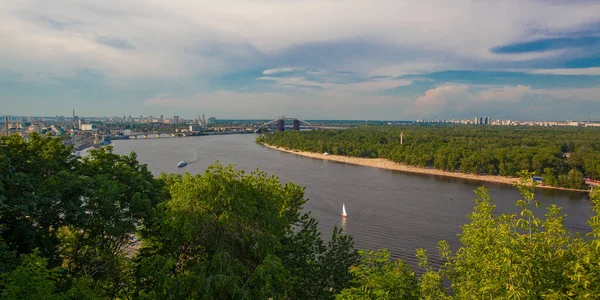 Top View Dnipro Dniper River Left Bank Spring Time Kiev — Stock Photo, Image