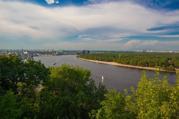 Top View Dnipro Dniper River Left Bank Spring Time Kiev — Stock Photo, Image