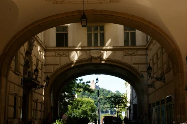 Historical Buildings Sunny Day Budapest Downtown Hungary — Stock Photo, Image