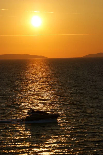 Sonnenuntergang Mit Orangen Farben Der Adria Lichter Und Atmosphäre — Stockfoto