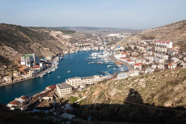 Vacker Utsikt Över Svarta Havet Och Staden Balaklava Balaklava Bay — Stockfoto