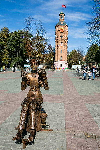 Vinnytsia, Ukraine - OCTOBER 03 2015: Famous touristic place - Old fire tower with clock, Vinnytsia, Ukraine