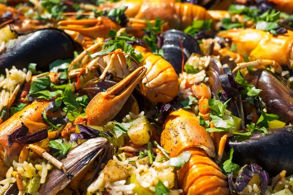 Homemade Spanish Seafood Paella with Prawns Mussels and crayfish