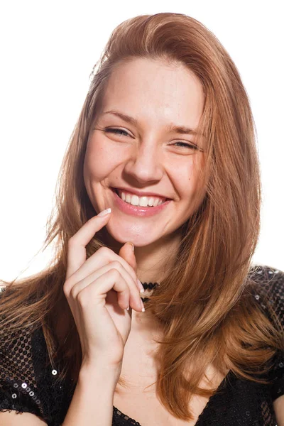 Portret Van Grappig Emotionele Meisje Witte Achtergrond — Stockfoto