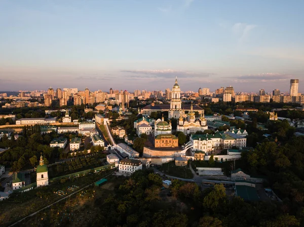 Aerial Top View Kiev Pechersk Lavra Sunrise Kyiv Ukraine — Stock Photo, Image