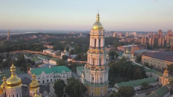 Flying Bell Tower Kiev Pechersk Lavra Churches Monastery Hills Dnieper — Stock Video